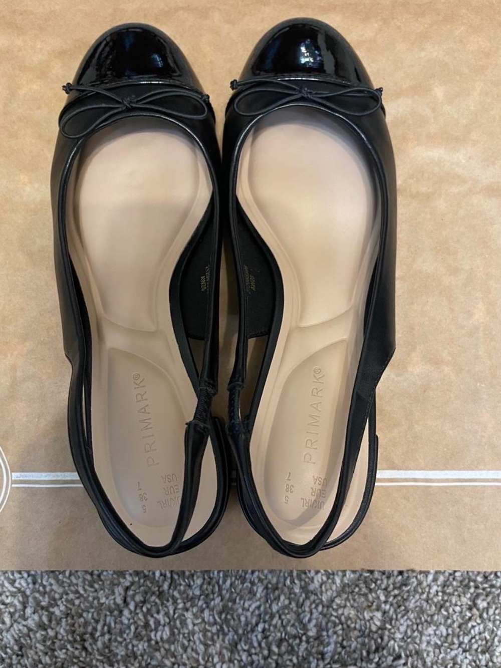 Primark Black Patent Cap-Toe Slingback Ballet Flats